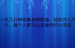 一天几分钟收集各种歌曲，轻松月入几千，每个人都可以去操作的小项目