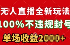 无人直播全新玩法，100%不违规封号，24小时不断播