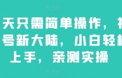 每天只需简单操作，视频号新大陆，小白轻松上手，亲测实操