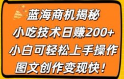 蓝海商机揭秘，小吃技术日赚200+，小白可轻松上手操作，图文创作变现快