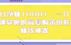 日净赚1000+，一分钟掌握的高复购莆田鞋赚钱神器