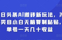 今日头条Al搬砖新玩法，冷门类目小白无脑复制粘贴，单号一天几十收益