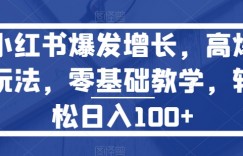 小红书爆发增长，高爆玩法，零基础教学，轻松日入100+