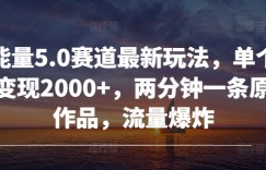 正能量5.0赛道最新玩法，单个作品变现2000+，两分钟一条原创作品，流量爆炸