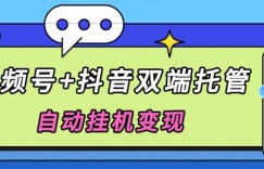 全网首发，视频号+抖音双端托管自动挂机变现，日入500+