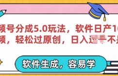 视频号分成计划5.0玩法，软件日产视频100条，100%过原创，条条爆款