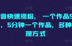 抖音快速涨粉， 一个作品500+，5分钟一个作品，多种变现方式