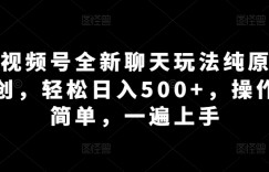 视频号全新聊天玩法纯原创，轻松日入500+，操作简单，一遍上手
