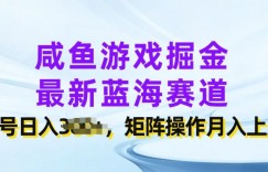 咸鱼游戏掘金，最新蓝海赛道，单号日入几张，矩阵操作月入上w