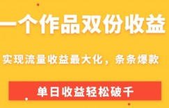 一个作品双份收益，实现流量收益最大化，条条爆款，单日收益轻松破千