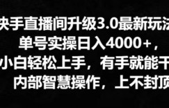 快手直播间升级3.0最新玩法，小白轻松上手，有手就能干，内部智慧操作，上不封顶