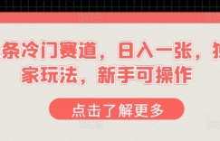 头条冷门赛道，日入一张，独家玩法，新手可操作