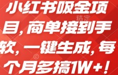 小红书吸金项目，商单接到手软，一键生成，每个月多搞1W+!