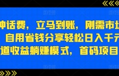 88折冲话费，立马到账，刚需市场人人需要，自用省钱分享轻松日入千元，管道收益躺赚模式，首码项目