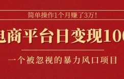 简单操作1个月赚了3w，在电商平台日变现1k+，一个被忽视的暴力风口项目