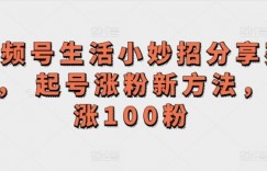 视频号生活小妙招分享赛道， 起号涨粉新方法，日涨100粉