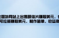 在国外网站上出售明信片赚取美元，也可拉新赚取美元，制作简单，收益高