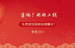 首码，刚刚上线，免费看短剧刷视频赚米，单机50+
