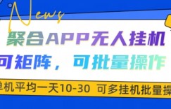 聚合APP无人挂JI，可矩阵，可批量操作，单机平均一天10-30