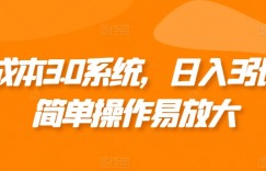 0成本3.0系统，日入3张，简单操作易放大