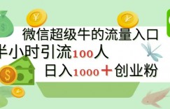 新的引流变现阵地，微信超级牛的流量入口，半小时引流100人，日入1000+创业粉