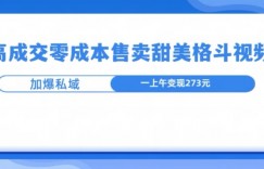 高成交零成本，售卖甜妹格斗视频，可以实现日入过k
