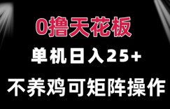 0撸单机日入25+ 可批量操作 无需养鸡 长期稳定 做了就有