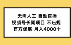 无需人工自动直播，视频号长期项目不违规，官方保底月入4000左右