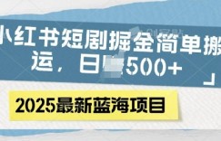 小红书短剧掘金，蓝海赛道项目，日入多张，简单搬运
