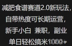 减肥食谱赛道2.0新玩法，自带热度可长期运营，新手小白，兼职副业单日轻松多张