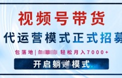 视频号代运营，全程托管计划招募，躺Z模式，单月轻松变现7k