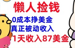 0成本挣美金，真正被动收入，1天收入87美刀，3分钟学会，懒人捡钱(实战教程)