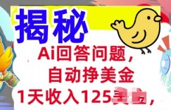 Ai回答问题，自动挣美刀，1天收入125.3分钟学会，长久的被动收入