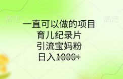 一直可以做的项目，育儿纪录片，引流宝妈粉，日入多张