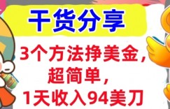 3个方法挣美金，超简单，1天收入94刀，0门槛，干货分享
