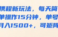 携程新玩法，每天简单操作15分钟，单号月入1500+，可矩阵