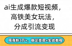 ai生成爆款美女短视频，分成引流变现，周涨粉3W+，稳定变现+实战教程
