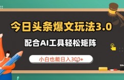 今日头条爆文玩法3.0  配合AI工具轻松矩阵    小白也能日入3张