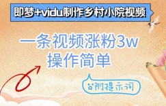 即梦+vidu制作乡村小院视频，一条视频涨粉3w，操作简单，附提示词