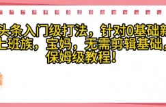 今日头条入门级打法，针对宝妈，上班族，0基础新手的保姆级课程