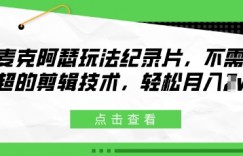 麦克阿瑟玩法纪录片，不需高超的剪辑技术，轻松月入1w+