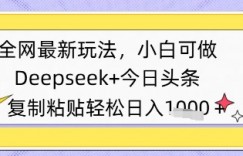全网最新玩法，Deepseek+今日头条，只需要简单的复制粘贴即可，小白可做，日入多张