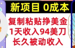 新项目，复制粘贴挣美金，1天收入94美刀，0成本，长久被动收入