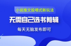 小说推文视频投喂新玩法：无需自己选书剪辑，领取视频发布即可，可批量操作
