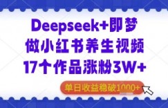 Deepseek+即梦做小红书养生视频17个作品涨粉3W+单日收益几张