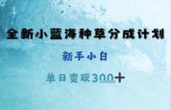 全新小蓝海种草分成计划，新手小白，单日变现3张+