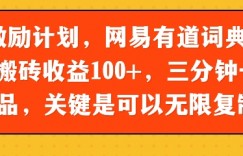 新激励计划，网易有道词典，无脑搬砖收益100+，三分钟一条作品，关键是可以无限复制