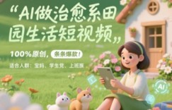 AI做治愈系田园生活短视频，100%原创，条条爆款，无脑矩阵， 适合小白