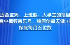 适合宝妈、上班族、大学生的项目，短视频视频音乐号，纯原创每天做1小时，月入1W