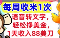 语音转文字，轻松挣美金，1天收入88美刀，0门槛，每周收米1次，小白专属